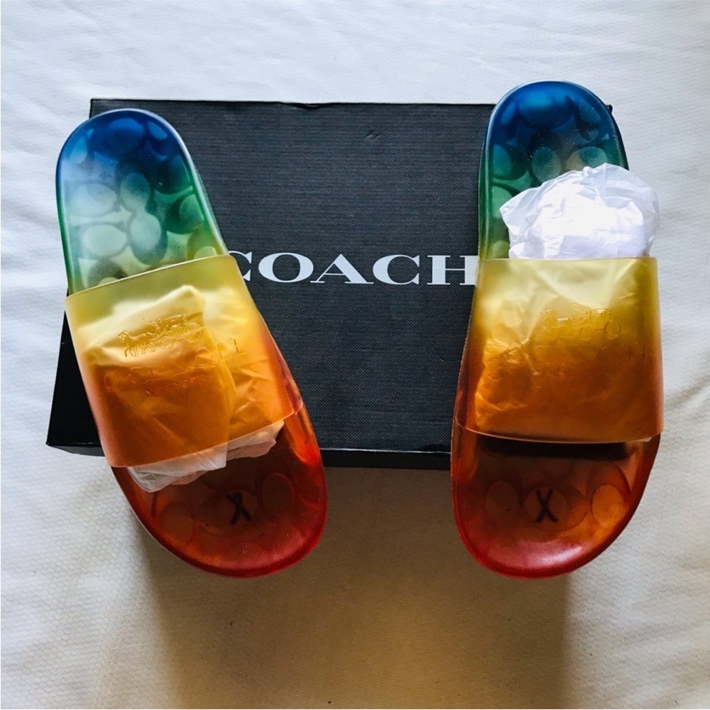 🆕Super Vibrant COACH RAINBOW Ulyssa Rubber Slide in 🌈Clear w COACH BOX - Picture 6 of 15